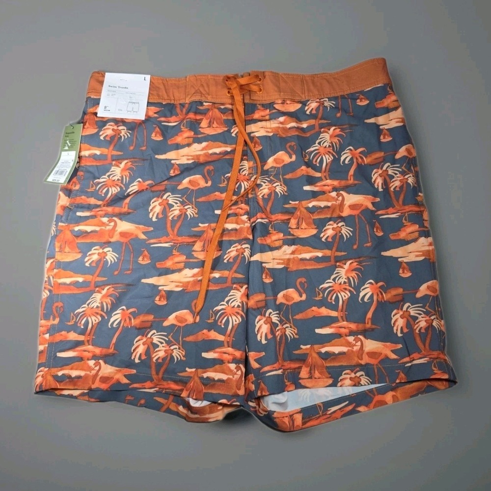Men's 9'' Inseam Board Swim Trunks Shorts- Goodfellow & Co Orange Island L